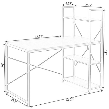 Basicwise Wood and Metal Industrial Home Office Computer Desk with Bookshelves, Cherry QI003993.CR